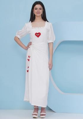 White Embroidered Rayon Dress