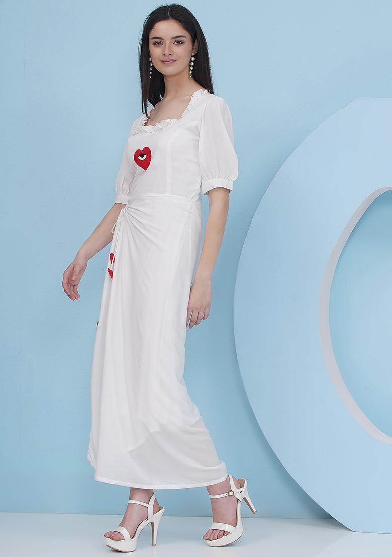 White Embroidered Rayon Dress