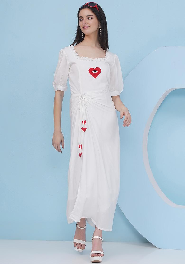 White Embroidered Rayon Dress