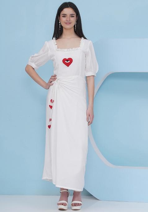 White Embroidered Rayon Dress