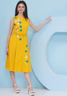 Yellow Embroidered Popline Dress