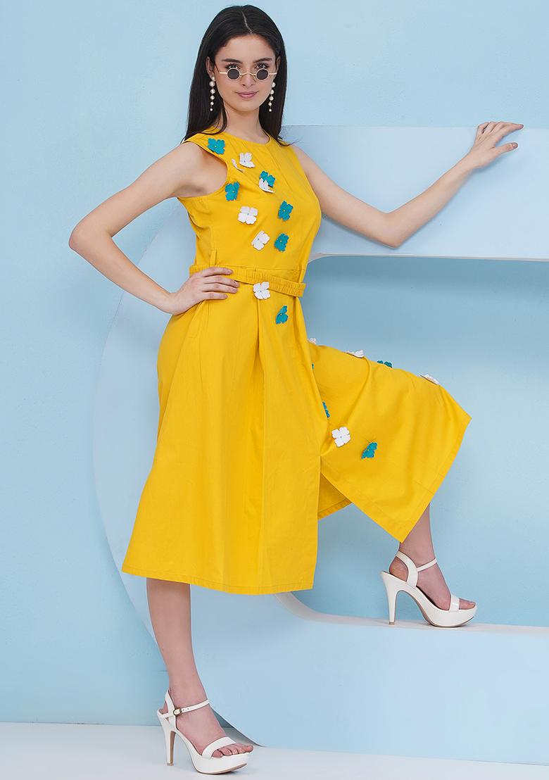 Yellow Embroidered Popline Dress