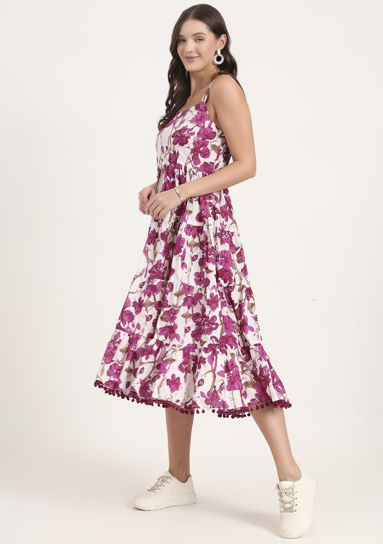 Purple embroidered Cotton Dress