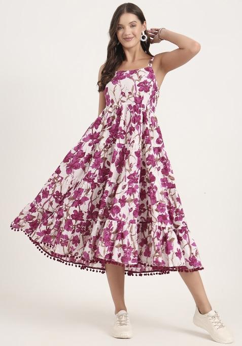 Purple embroidered Cotton Dress