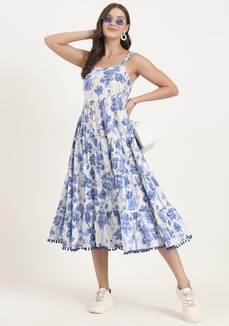 Blue embroidered Cotton Dress