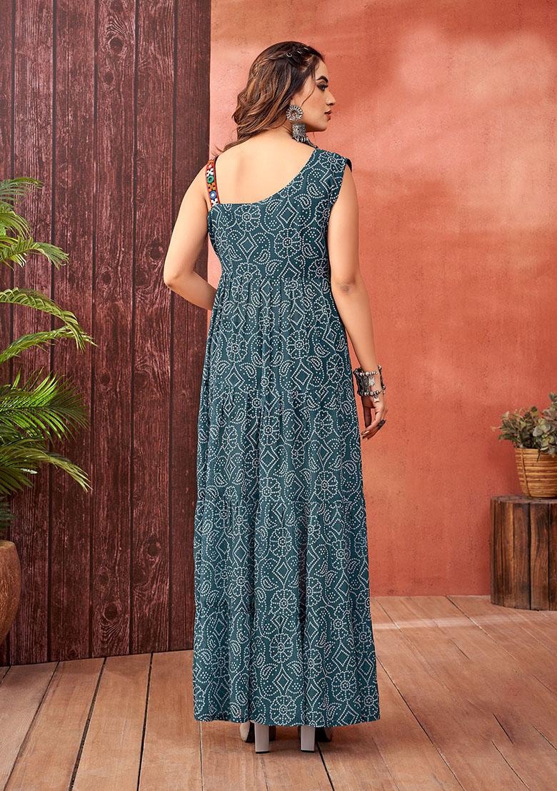 Green Georgette Printed Anarkali