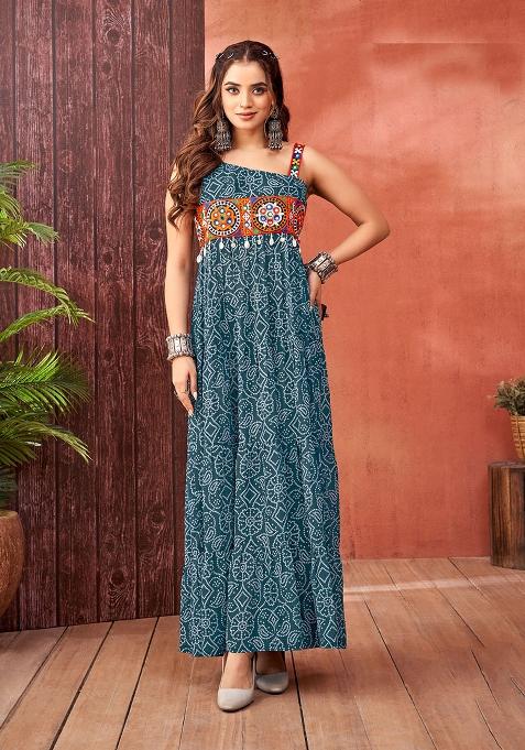 Green Georgette Printed Anarkali