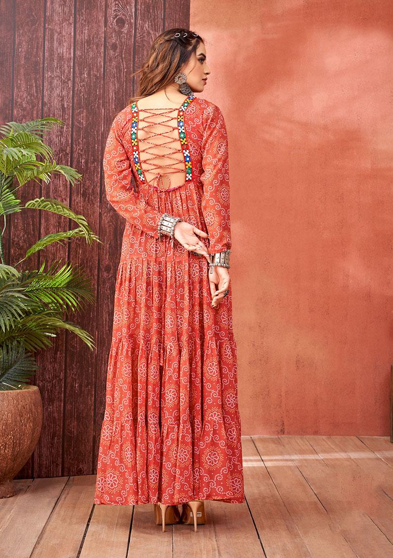 Maroon Georgette Printed Anarkali