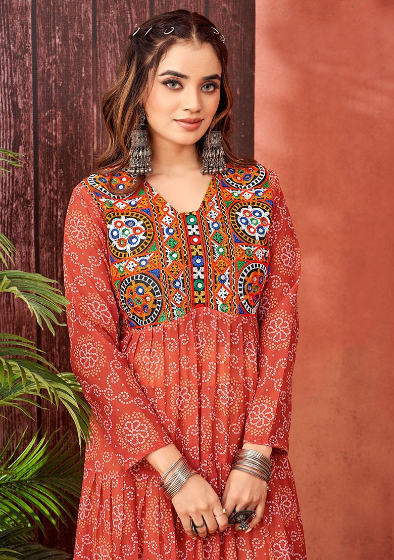 Maroon Georgette Printed Anarkali