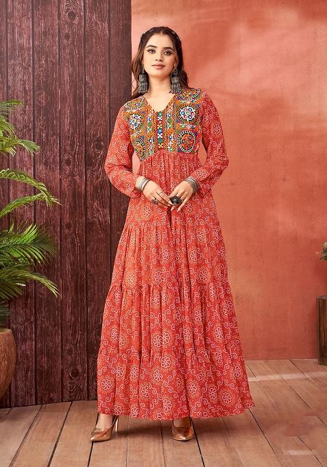 Maroon Georgette Printed Anarkali