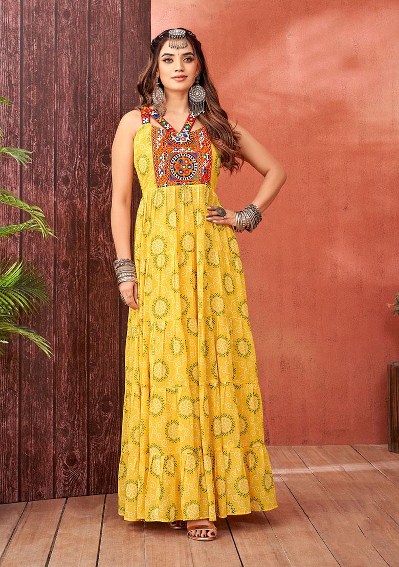 Yellow Georgette Printed Anarkali