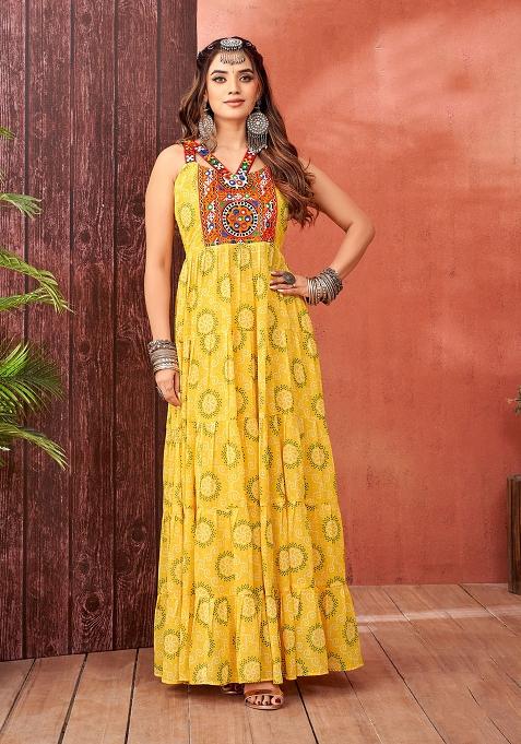 Yellow Georgette Printed Anarkali