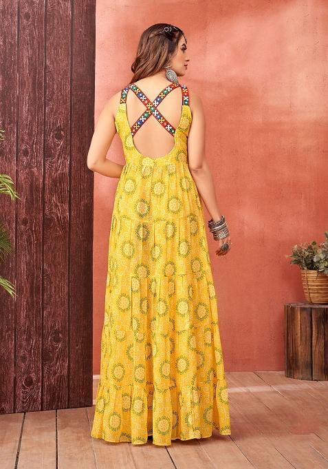 Yellow Georgette Printed Anarkali