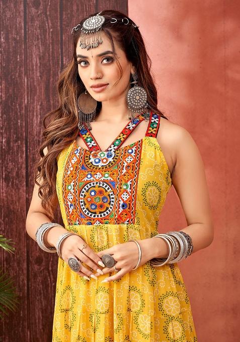Yellow Georgette Printed Anarkali