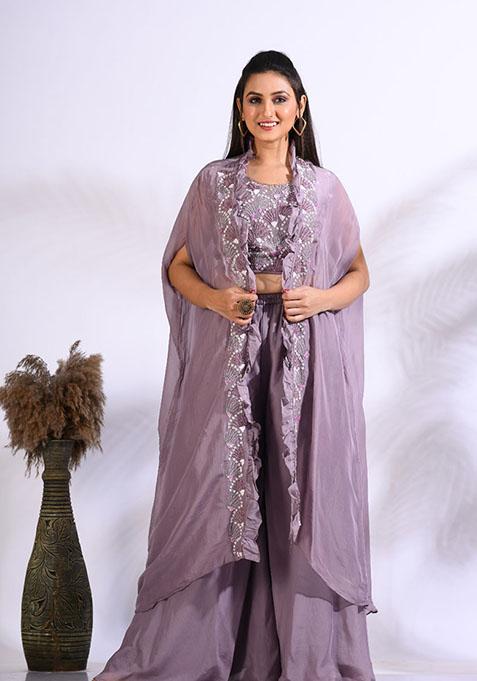 Purple Embroidered Organza Palazzo Set