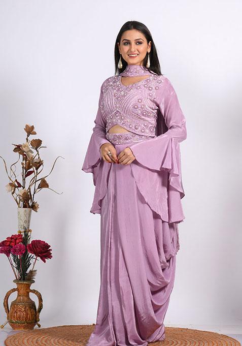 Purple Embroidered Pure Crepe Palazzo Set