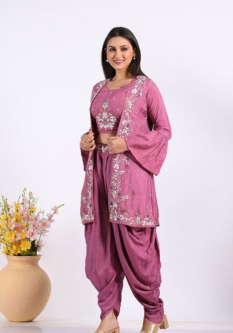 Purple Embroidered Pure Chiffon Palazzo Set