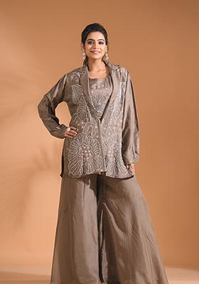 Blue Embroidered Organza Palazzo Set