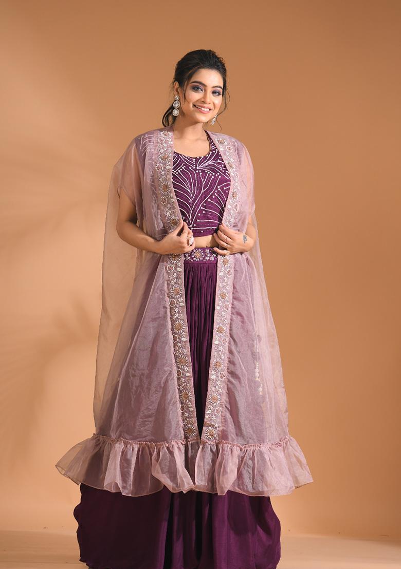 Blue Embroidered Pure Chiffon Palazzo Set - Indya