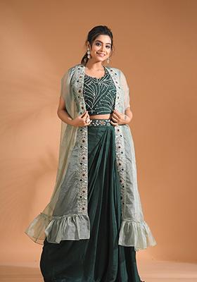 Green Embroidered Pure Chiffon Palazzo Set