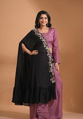 Green Embroidered Pure Chiffon Palazzo Set