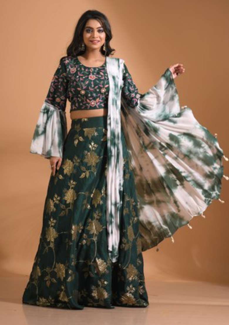 Pink Embroidered Silk Blend Sharara Set - Indya
