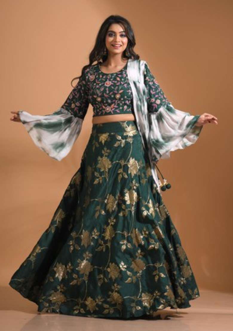 Pink Embroidered Silk Blend Sharara Set - Indya