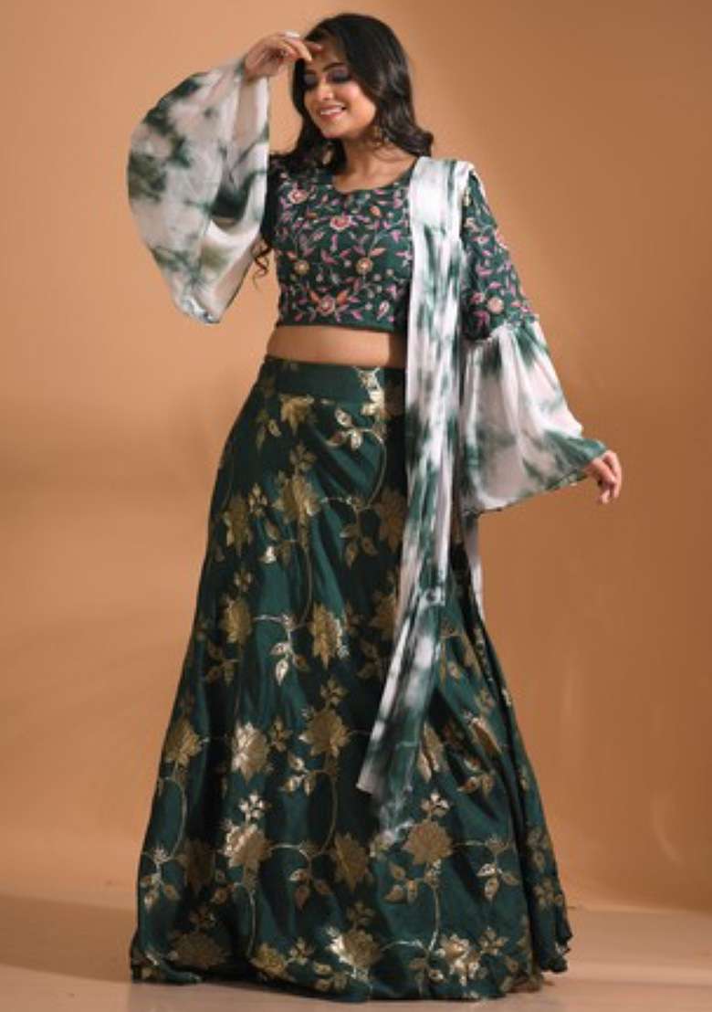 Pink Embroidered Silk Blend Sharara Set - Indya