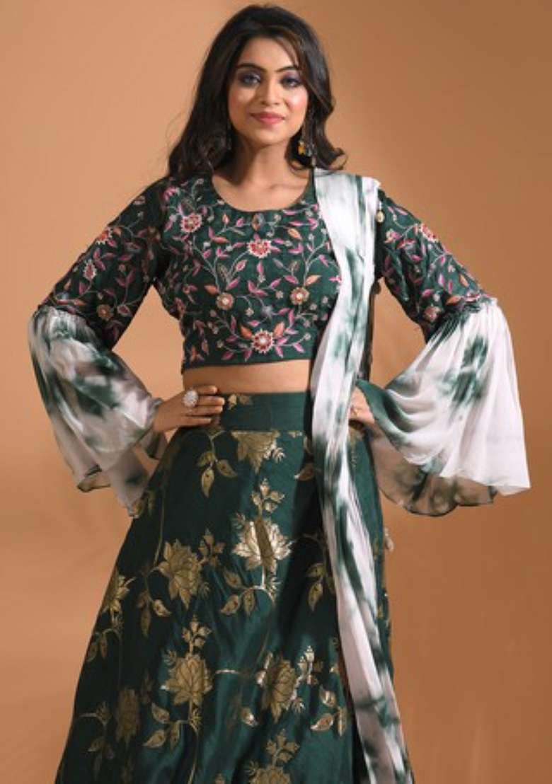 Pink Embroidered Silk Blend Sharara Set - Indya