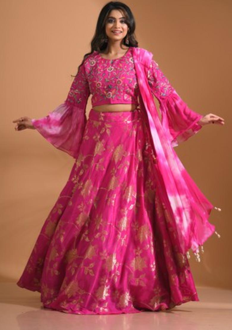 Green Embroidered Silk Blend Palazzo Set - Indya