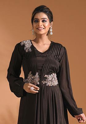 Brown Embroidered Pure Chiffon Palazzo Set