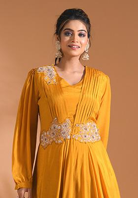 Mustard Embroidered Pure Chiffon Palazzo Set