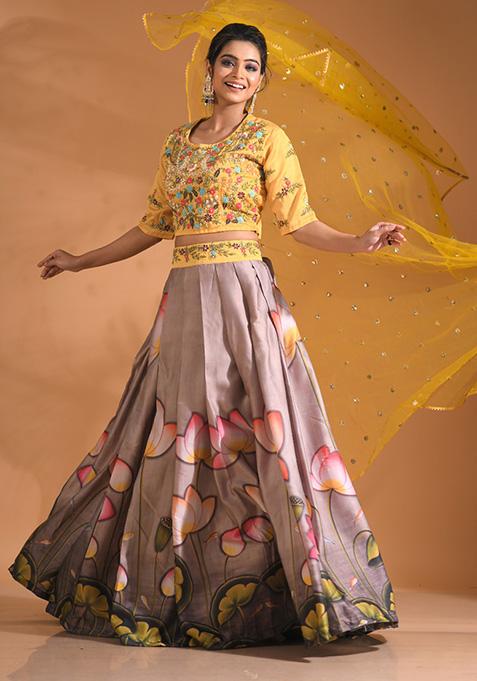 Beige Embroidered Linen Palazzo Set