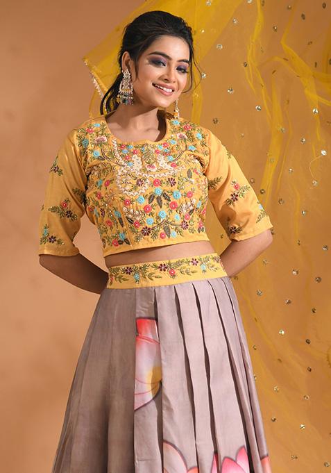 Beige Embroidered Linen Palazzo Set