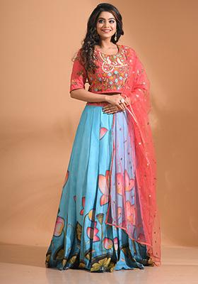 Blue Embroidered Linen Palazzo Set