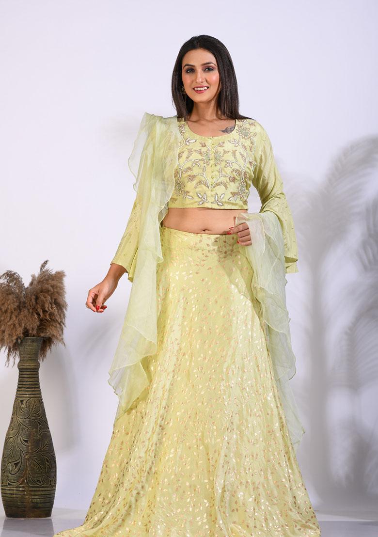 Fluorescent Green Embroidered Organza Palazzo Set