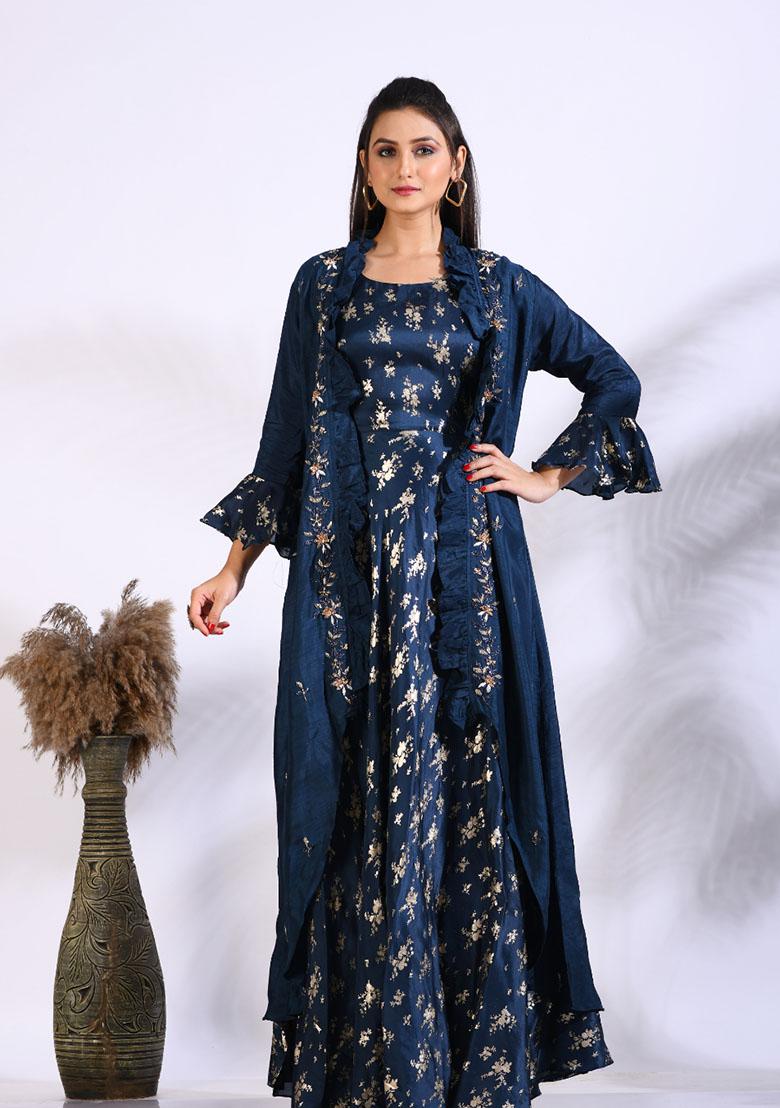 Blue Embroidered Organza Palazzo Set - Indya