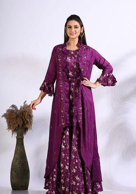 Purple Embroidered Organza Palazzo Set