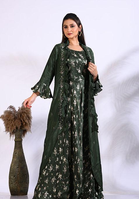 Green Embroidered Organza Palazzo Set