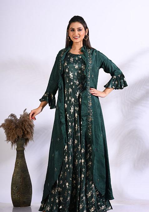 Green Embroidered Organza Palazzo Set