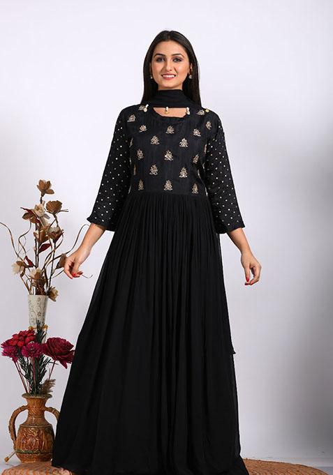 Black Embroidered Pure Georgette Palazzo Set