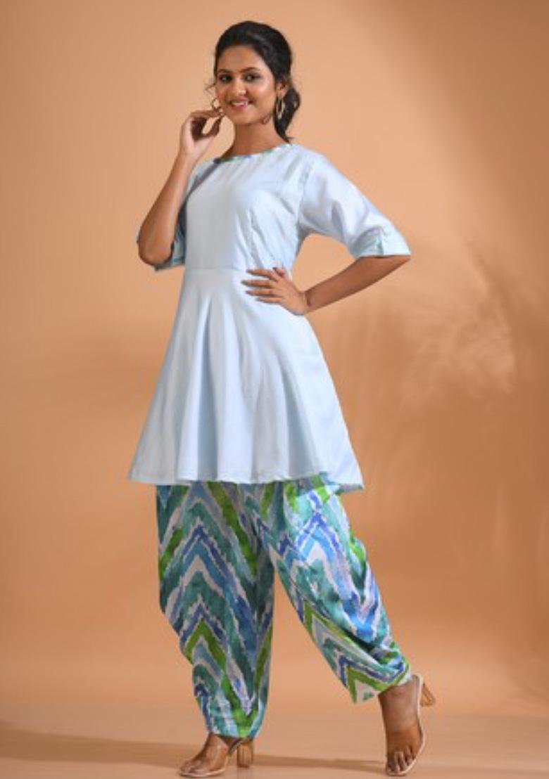 Blue Embroidered Linen Kurta Set