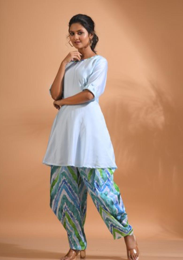 Blue Embroidered Linen Kurta Set