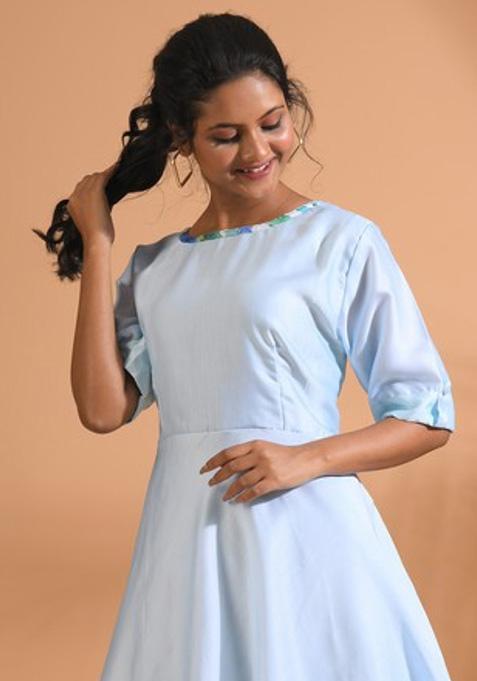 Blue Embroidered Linen Kurta Set