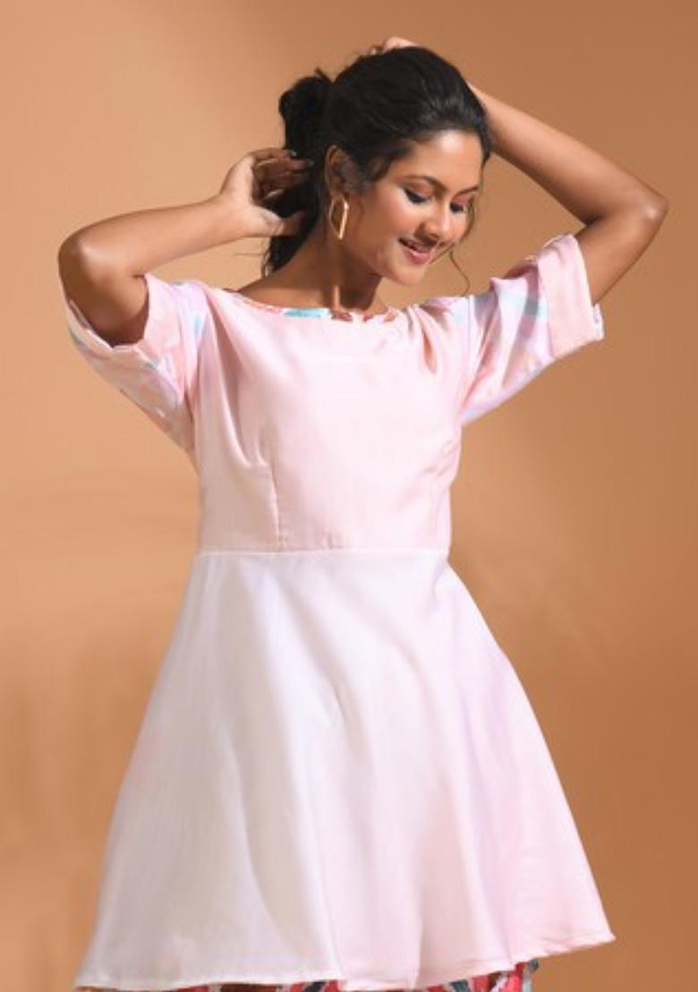 Pink Embroidered Linen Kurta Set - Indya