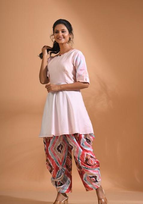 Pink Embroidered Linen Kurta Set