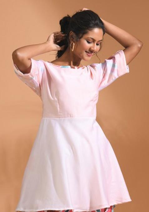 Pink Embroidered Linen Kurta Set