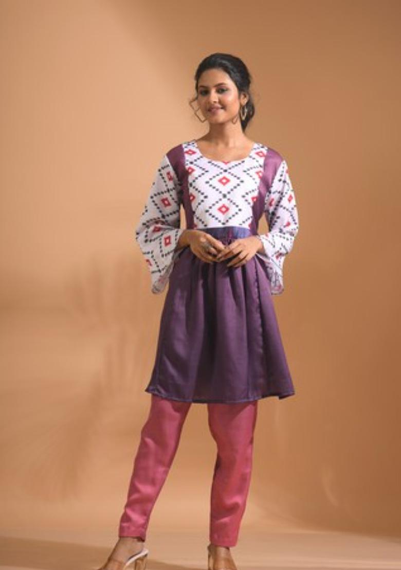 Multicolour Embroidered Linen Kurta Set