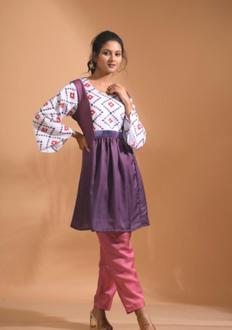 Multicolour Embroidered Linen Kurta Set