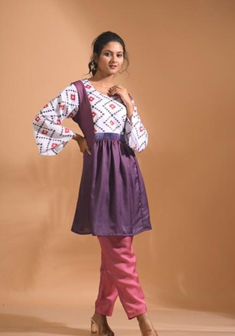 Multicolour Embroidered Linen Kurta Set
